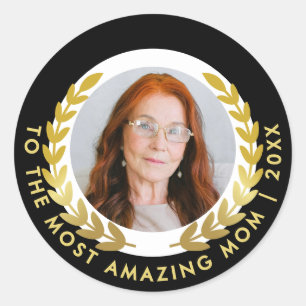 Sticker Rond Élégant prix de couronne d'or noir et blanc