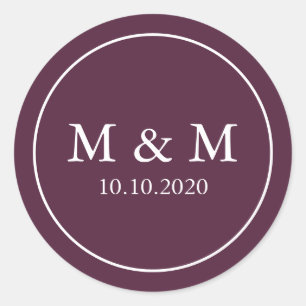 Sticker Rond Élégant prune violet Mariage Monogramme classique