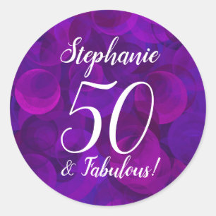 Sticker Rond Elégant Purple 50 et Fabuleux Anniversaire Favor