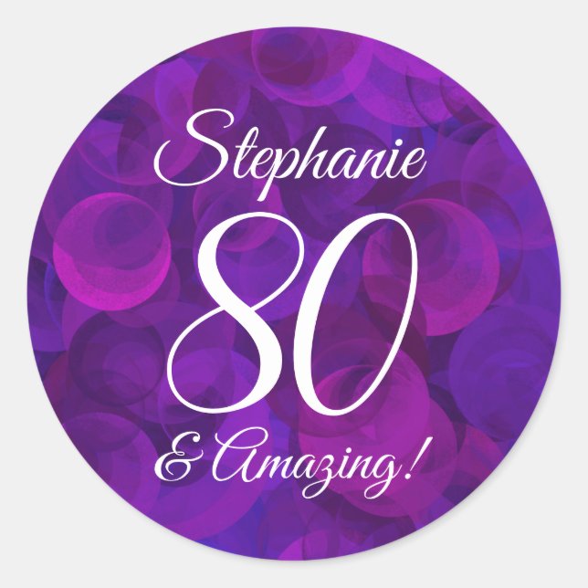 Sticker Rond Elégant Purple 80 et Extraordinaire Anniversaire F (Devant)