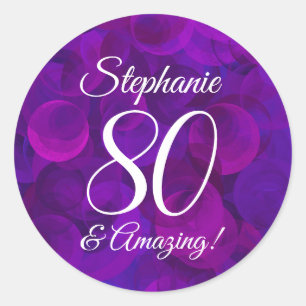 Sticker Rond Elégant Purple 80 et Extraordinaire Anniversaire F