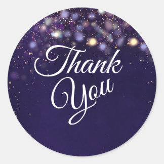 Sticker Rond Elegant Purple and Gold Bokeh Lights Thank You
