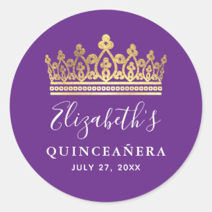 Sticker Rond Élégant Purple et Gold Crown