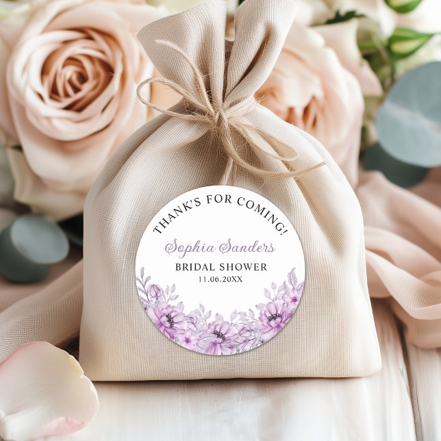 Sticker Rond Elegant Purple Floral Bridal Shower Party (Créateur téléchargé)
