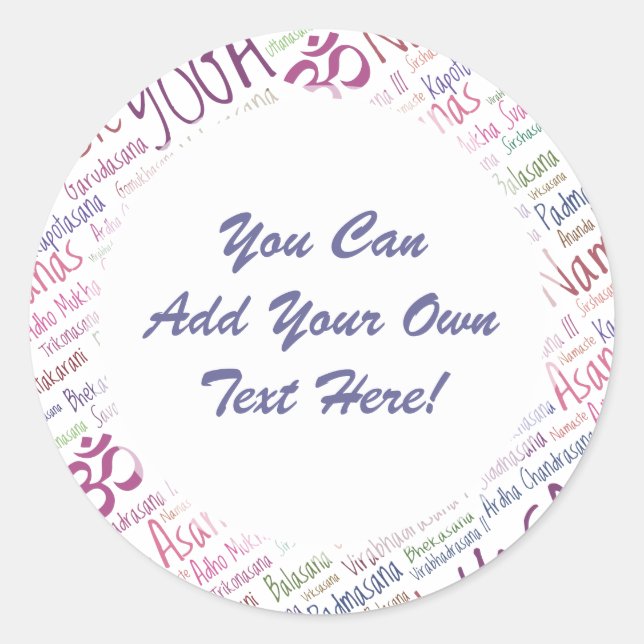 Sticker Rond Élégant Purple Yoga Positions Word Cloud Motif (Devant)