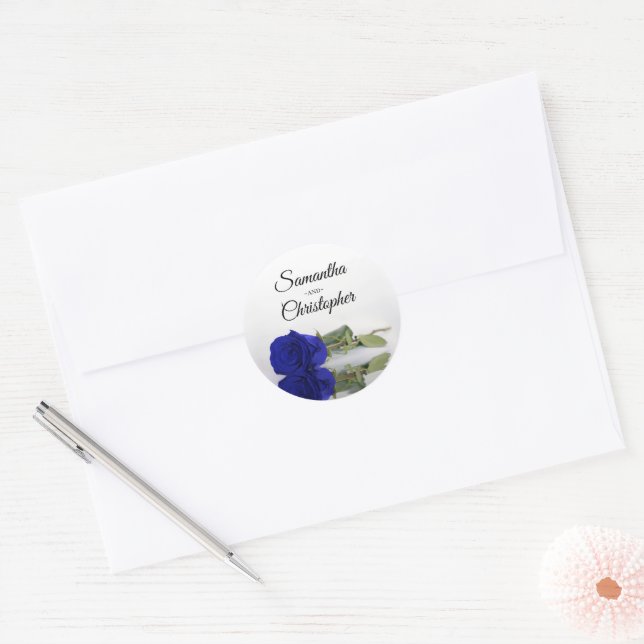 Sticker Rond Élégant Rose bleu royal miroir Mariage (Enveloppe)