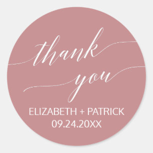 Sticker Rond Élégant Rose Calligraphie Merci Mariage Faveur