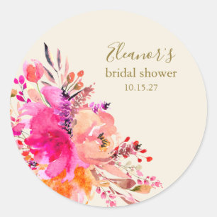 Sticker Rond Élégant rose chaud floral personnalisé Shower de m