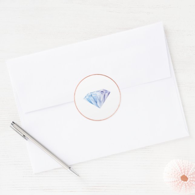 Sticker Rond Elégant Rose Diamant Bleu Enveloppe Or Sceau (Enveloppe)