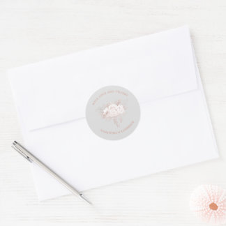 Sticker Rond Elégant Rose Dusty blanc Floral Grey Mariage