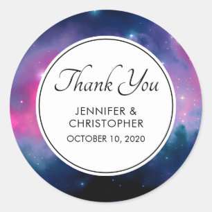 Sticker Rond Élégant rose et bleu Galaxy Etoiles Mariage Abstra