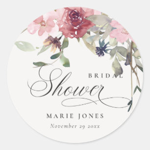 Sticker Rond Élégant Rose Foncé Floral Shower Nuptial