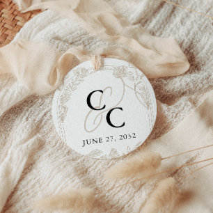 Sticker Rond Élégant Rose Garden Trellis Calligraphie Monogramm
