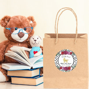 Sticker Rond Élégant Rose Gold Baby Carriage Merci