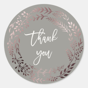 Sticker Rond Elégant Rose Gold et Grey Merci mariage Faveur