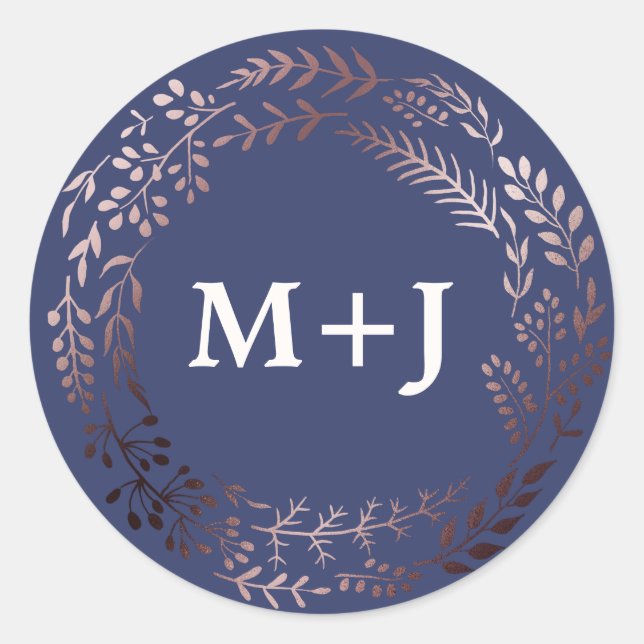 Sticker Rond Elégant Rose Gold et Mariage de marine Enveloppe S (Devant)