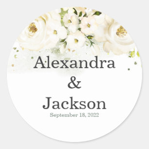 Sticker Rond Elégant Rose & Gold Modern Police Wedding Favor