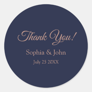Sticker Rond Elégant Rose Gold Navy Mariage bleu Merci