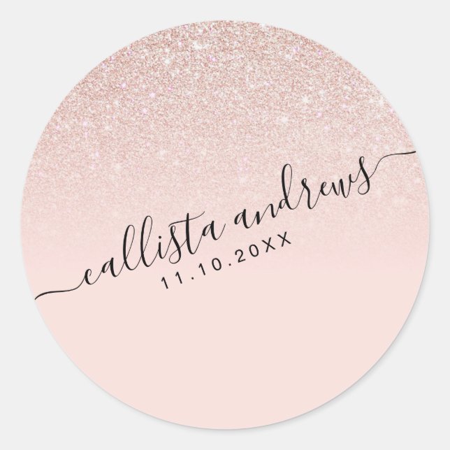 Sticker Rond Elégant Rose Gold Pink Parties scintillant Ombre (Devant)