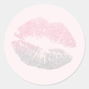 Sticker Rond Élégant rose moderne or argent lèvres parties scin