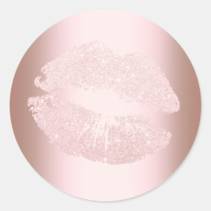 Sticker Rond Élégant rose moderne parties scintillant de lèvres