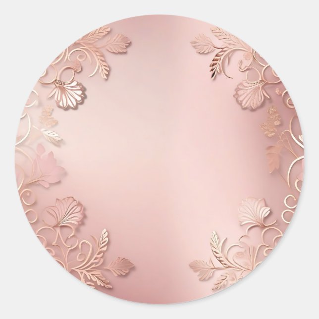 Sticker Rond Élégant Rose Or Et Rose Floral (Devant)