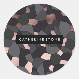 Sticker Rond Elégant rose or gris et mosaïque noire