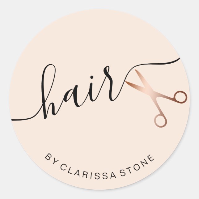 Sticker Rond Elégant rose or rousse ciseaux rose coiffeuse (Devant)