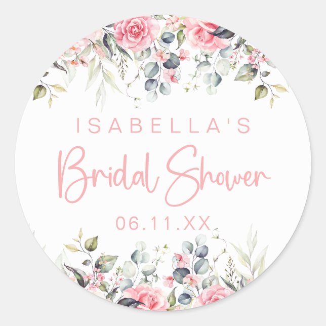 Sticker Rond Élégant Rose Pâle Floral Baby Shower (Devant)