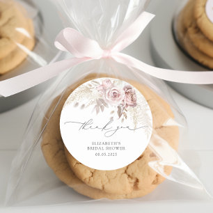 Sticker Rond Élégant Rose Poudré Remerciements pour Baby Shower