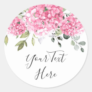 Sticker Rond Élégant rose rose blanc Hydrangée Eucalyptus Perso