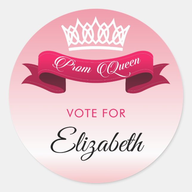Sticker Rond Élégant Rose Rose Voter Pour Prom Queen Nom Person (Devant)