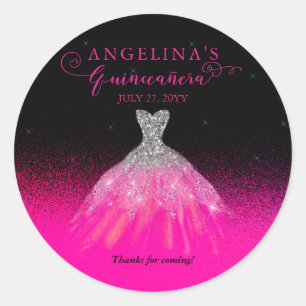 Sticker Rond Élégant rose Silver Spanish Gown Quinceañera