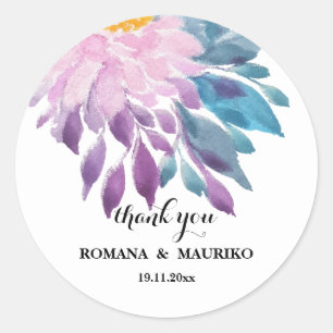 Sticker Rond Elégant rose violet bleu Dahlia Aquarelle Art