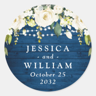 Sticker Rond Elégant Roses Blanches Dentelle Mariage en bois ru