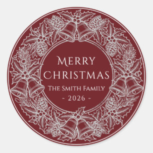 Sticker Rond Élégant Rouge Bourgogne Vintage Noël Blanc Fêtes