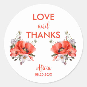 Sticker Rond Elégant Rouge Poppy Verdure Amour & Merci