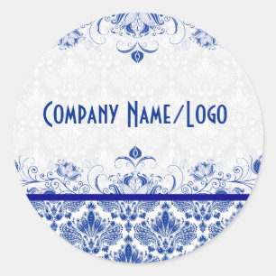 Sticker Rond Elégant Royal Bleu Et Blanc Damas & Fils