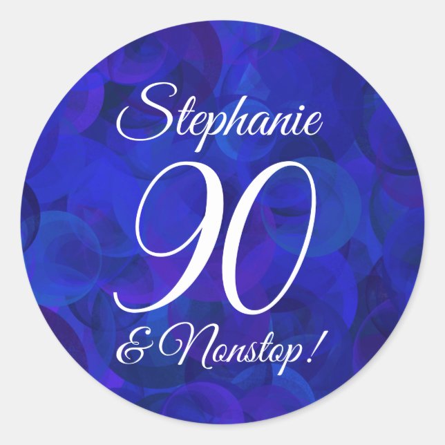 Sticker Rond Elégant Royal Blue 90 et sans escale Anniversaire  (Devant)