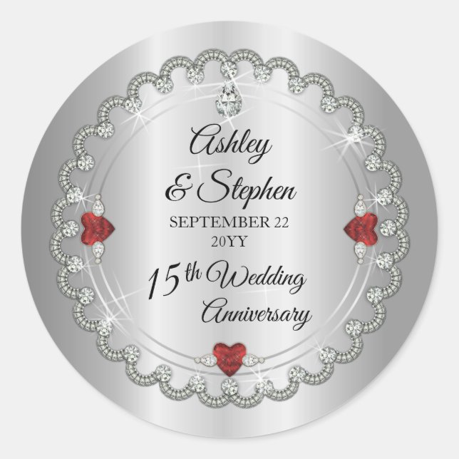 Sticker Rond Elégant Ruby | 15e anniversaire du Mariage des dia (Devant)