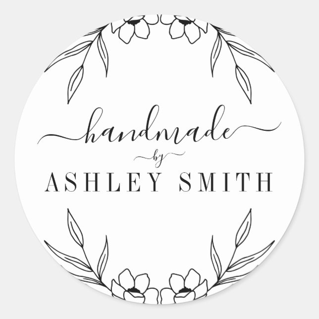 Sticker Rond Élégant Rustique Floral Fabriqué à la main (Devant)