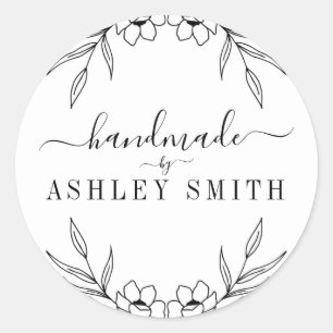 Sticker Rond Élégant Rustique Floral Fabriqué à la main
