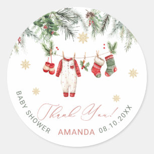 Sticker Rond Élégant Santa aquarelle Bébé Noël Bébé Shower