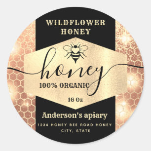 Sticker Rond Élégant script d'abeille dorée moderne miel cla