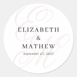 Sticker Rond Élégant Script Dusty Mariage Monogramme rose