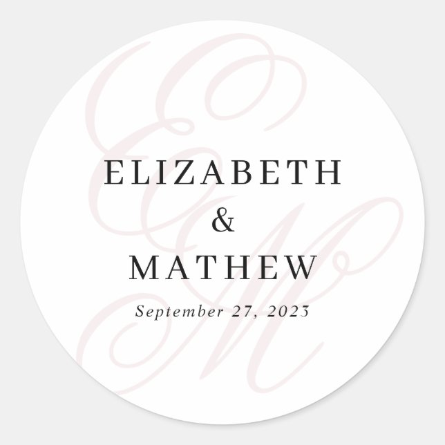 Sticker Rond Élégant Script Dusty Mariage Monogramme rose (Devant)