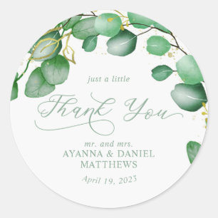 Sticker Rond Élégant Script Eucalyptus Merci vert