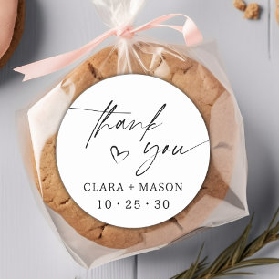 Sticker Rond Élégant Script Merci Coeur Mariage Faveur