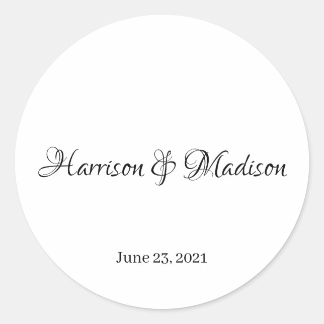 Sticker Rond Élégant script noir personnalisé Marque de mariage (Devant)