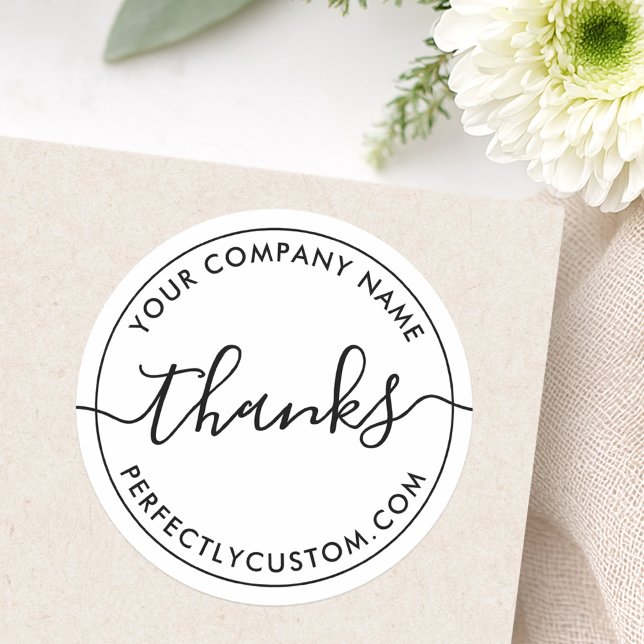 Sticker Rond Élégant script simple blanc affaires merci (Elegant script simple white business thank you classic round sticker)